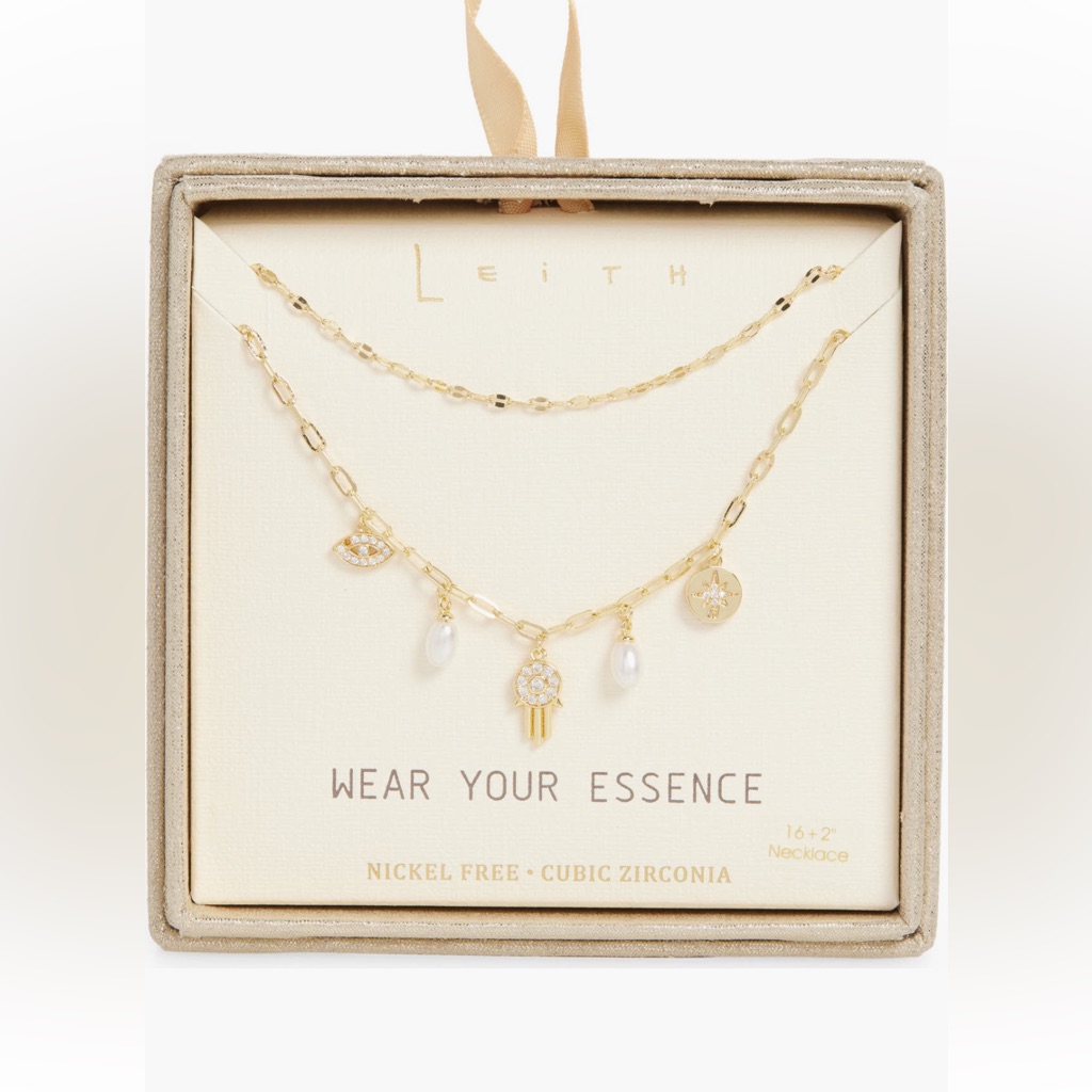 Leith Hamsa & 4mm Freshwater Pearl Charm Necklace Nwt